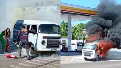 Kombi pega fogo em posto de combustíveis e assusta trabalhadores em Iranduba