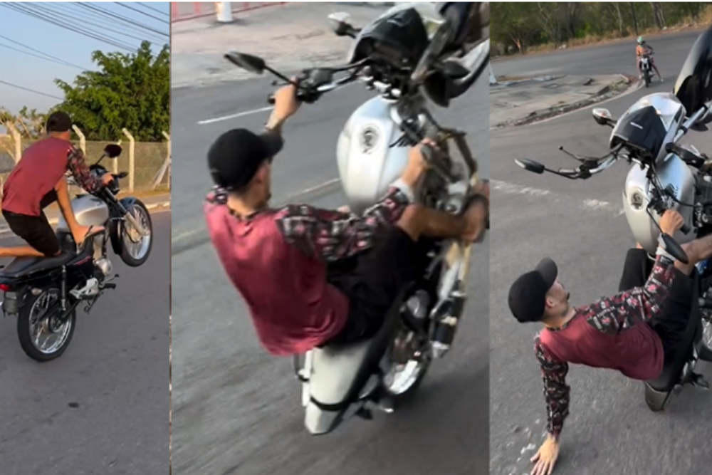 Jovem é flagrado fazendo ‘grau’ em moto sem placa no Distrito Industrial