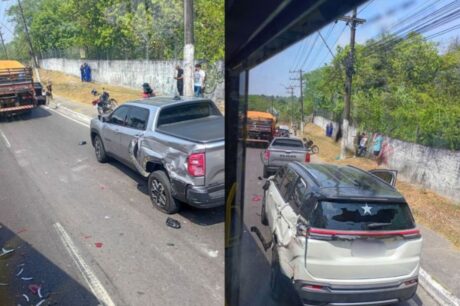 Caminhão perde o freio e atinge seis veículos na Torquato Tapajós, em Manaus